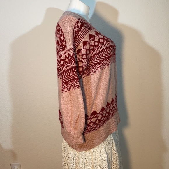 American Eagle Oversized Fair Isle Sweater | Blush Pink Burgundy Nordic Knit M - Picture 4 of 10
